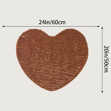 1 Pcs Heart Shaped Chenille Bath Rugs Shaggy Bath Mats Non-Slip Plush Bath Carpet for Shower 20"x24"