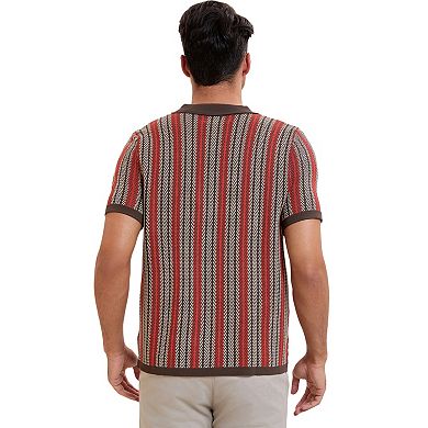 Striped Knitted Polo for Men's Summer Short Sleeves Button Down Jacquard Polo Shirts