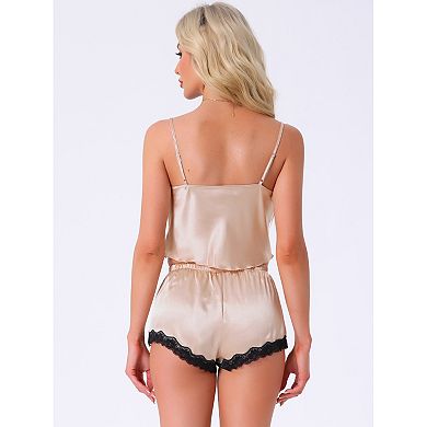 Women's Lounge Set Lace Sleeveless Pajama Set Cami and Shorts Set Removable Chest Cushion Pj Set