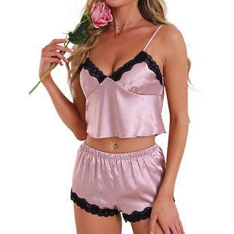 Women's Lounge Set Lace Sleeveless Pajama Set Cami and Shorts Set Removable Chest Cushion Pj Set