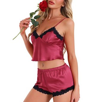 Women's Lounge Set Lace Sleeveless Pajama Set Cami and Shorts Set Removable Chest Cushion Pj Set