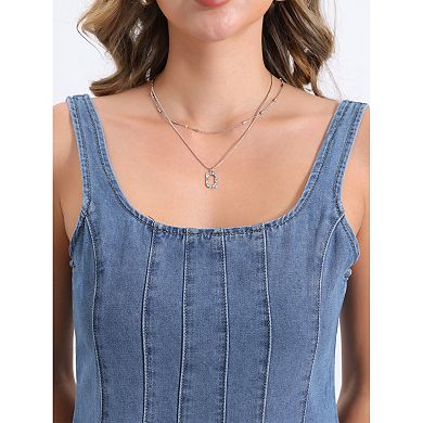 Denim Dress for Women's Casual Tank Square Neck Mini Dress
