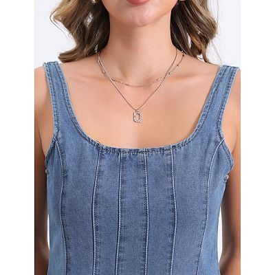 kohls denim dresses Women's Stapless Sleeveless Denim Dress Mini Dress
