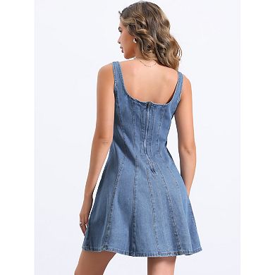 Denim Dress for Women's Casual Tank Square Neck Mini Dress