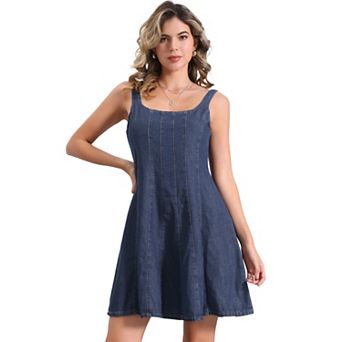 Denim Dress for Women's Casual Tank Square Neck Mini Dress