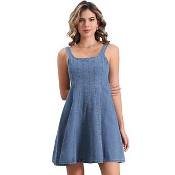 Denim Dress for Women's Casual Tank Square Neck Mini Dress