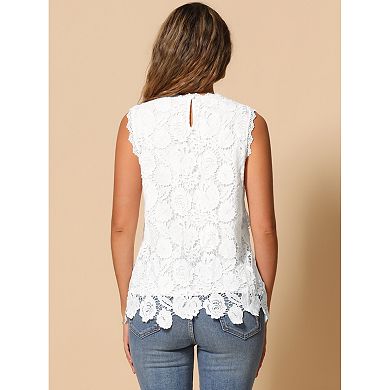 Lace Top for Women's Casual Sleeveless Round Neck Tank Tops