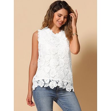 Lace Top for Women's Casual Sleeveless Round Neck Tank Tops