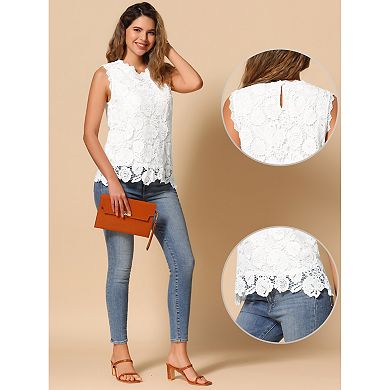 Lace Top for Women's Casual Sleeveless Round Neck Tank Tops