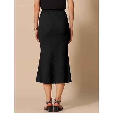 Women's Texture Stretchy Bodycon Mermaid Skirt Lettuce Hem Elastic High Waist Maxi Skirts