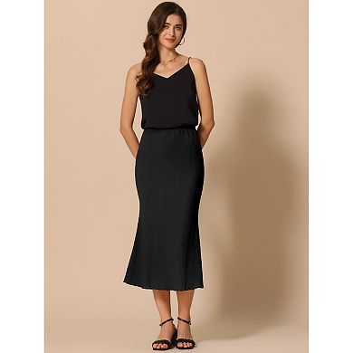 Women's Texture Stretchy Bodycon Mermaid Skirt Lettuce Hem Elastic High Waist Maxi Skirts