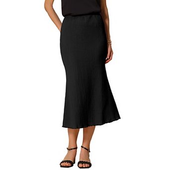 Women's Texture Stretchy Bodycon Mermaid Skirt Lettuce Hem Elastic High Waist Maxi Skirts