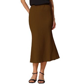 Women's Texture Stretchy Bodycon Mermaid Skirt Lettuce Hem Elastic High Waist Maxi Skirts