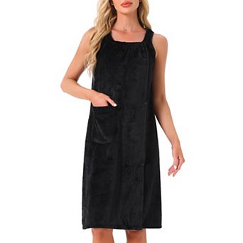 Women's Bath Robe Sleeveless Soft Lightweight Bathrobes Cute Knee Length Robe with Pockets