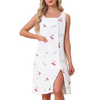 Women's Bath Robe Sleeveless Soft Lightweight Bathrobes Cute Knee Length Robe with Pocket