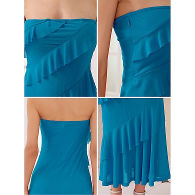 Women's Summer Cocktail Dress Tube Top Ruffled Tiered Maxi Strapless Dresses