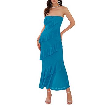 Women's Summer Cocktail Dress Tube Top Ruffled Tiered Maxi Strapless Dresses