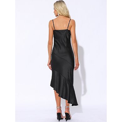 Satin Spaghetti Strap Midi Dress for Women's Elegant Square Neck Cocktail Dresses