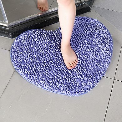 1Pcs Heart Shaped Chenille Bath Rugs Shaggy Bath Mats Non-Slip Plush Bath Carpet for Shower 24"x28"
