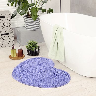 1Pcs Heart Shaped Chenille Bath Rugs Shaggy Bath Mats Non-Slip Plush Bath Carpet for Shower 24"x28"