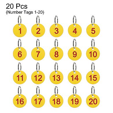Number Key Tags 1-20, 20 Pcs 35mm Round Number Tags Plastic Numbered Keychains for Keys Lockers