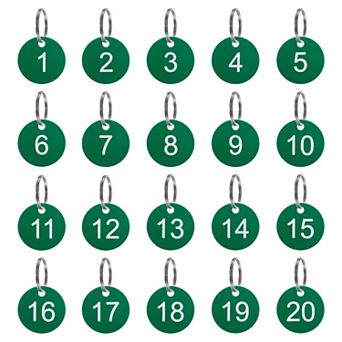 Number Key Tags 1-20, 20 pc 35mm Round Number Tags Plastic Numbered Keychains for Keys Lockers