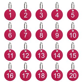 Number Key Tags 1-20, 20 pc 35mm Round Number Tags Plastic Numbered Keychains for Keys Lockers