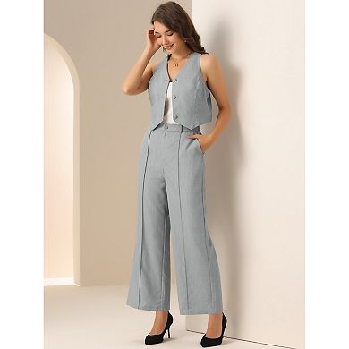 Two Piece Outfits for Women's Casual Sleeveless Crop Top V Neck Wide Leg Pants Sweatsuits
