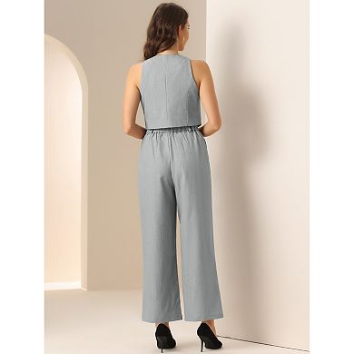 Two Piece Outfits for Women's Casual Sleeveless Crop Top V Neck Wide Leg Pants Sweatsuits