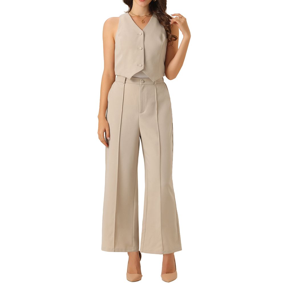 Two Piece Outfits Sleeveless Crop Tops Elastic Waist Wide Leg Pants Set