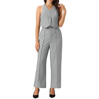 Two Piece Outfits for Women's Casual Sleeveless Crop Top V Neck Wide Leg Pants Sweatsuits