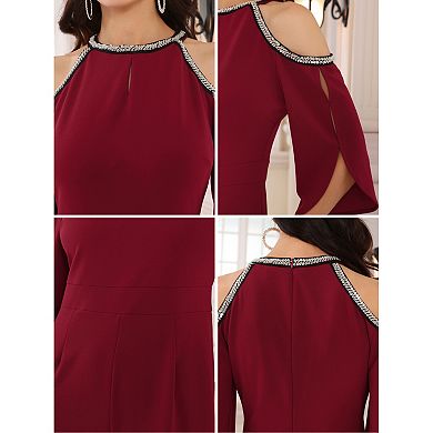 Women's Halter Jumpsuits Sequin Cold Shoulder Split Sleeve Party Cocktail Wide Leg Jumpsuits