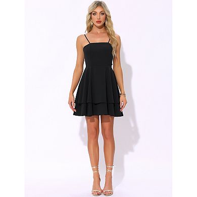 Spaghetti Straps Dress for Women's Backless Bow Tiered Ruffle A-Line Mini Party Dresses