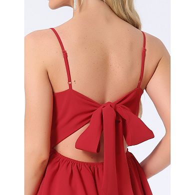 Spaghetti Straps Dress for Women's Backless Bow Tiered Ruffle A-Line Mini Party Dresses