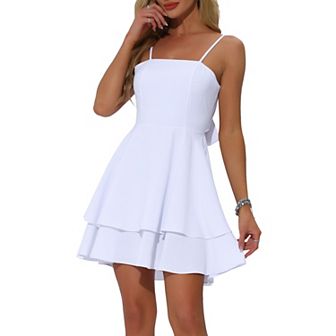 Spaghetti Straps Dress for Women's Backless Bow Tiered Ruffle A-Line Mini Party Dresses