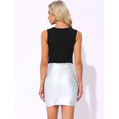 Sleeveless Bodysuits for Women's Sparkly Crew Neck Slimming Thong Tank Top