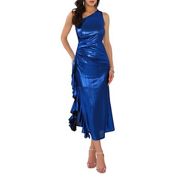Women's One Shoulder Dress Sparkly Ruched Ruffle Bodycon Cocktail Dress