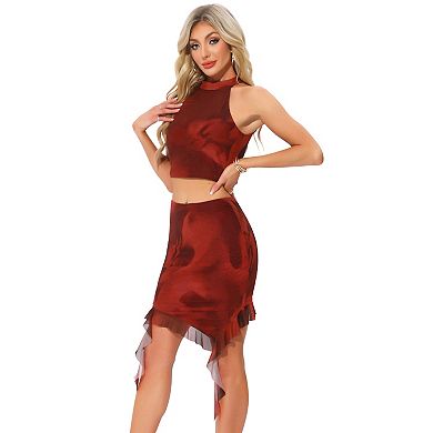 Party Dresses Set for Women's Club Halter Neck Top Ruffled Mini Skirt
