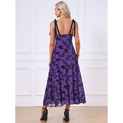 Women's Sleeveless Dress Floral Mesh Spaghetti Strap Gothic Vintage  Cocktail A-Line Dress