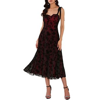 Women's Sleeveless Dress Floral Mesh Spaghetti Strap Gothic Vintage Cocktail A-Line Dress