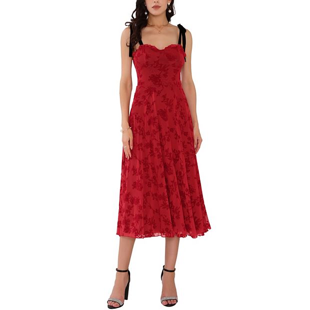 Women's Sleeveless Dress Floral Mesh Spaghetti Strap Gothic Vintage  Cocktail A-Line Dress
