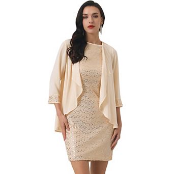 Women's Two Piece Dress Sets Wedding Guest 2 pc Outfits Sequin Dresses and Open Front Cardigans