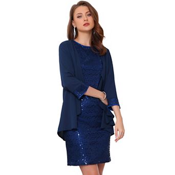 Women's Two Piece Dress Sets Wedding Guest 2 pc Outfits Sequin Dresses and Open Front Cardigans
