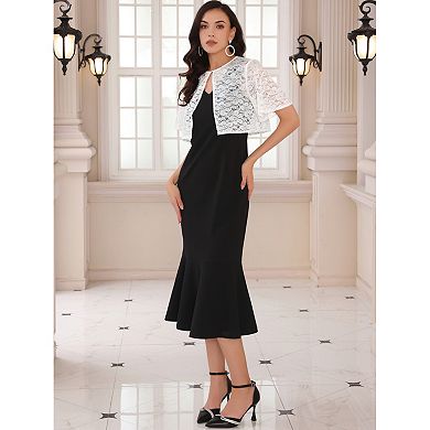 Women's Formal Dresses Mother of Bride Lace Cardigan Sleeveless Cocktail Dress Two Piece Sets