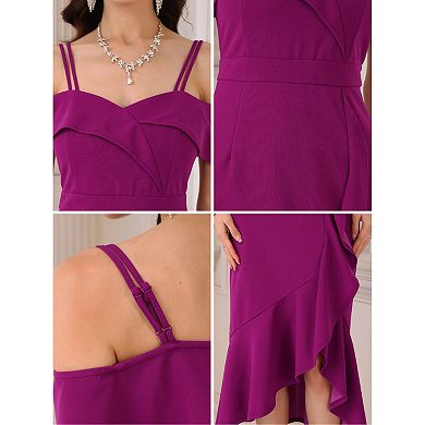 Women's Party Ruffle Dresses Spaghetti Strap Wedding Guest Cocktail Midi Dress