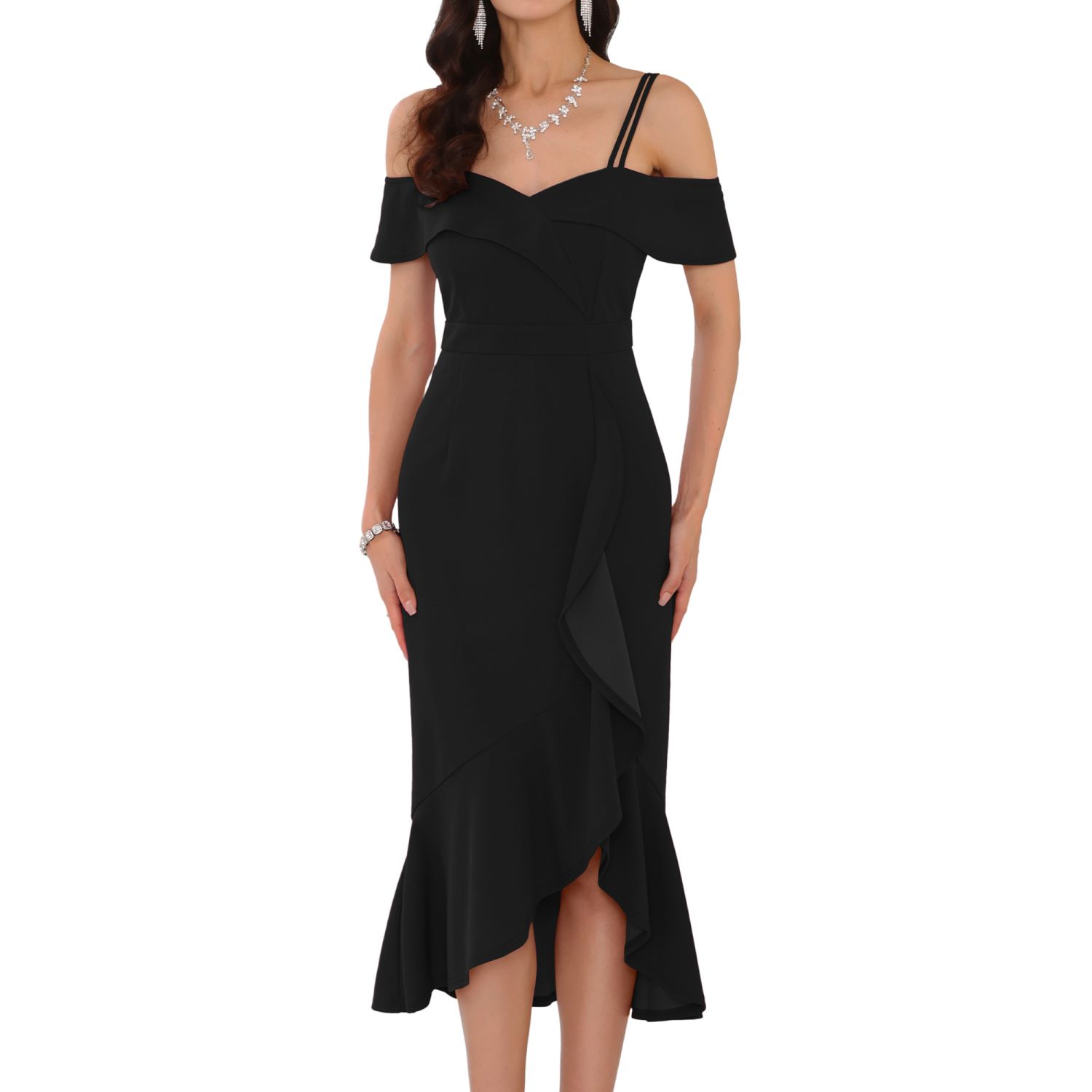 Женские платья Party Ruffle Dresses Spaghetti Strap Wedding Guest Cocktail Midi Dress