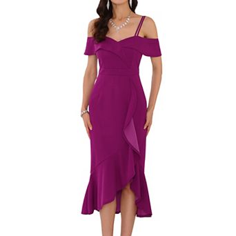 Women's Party Ruffle Dresses Spaghetti Strap Wedding Guest Cocktail Midi Dress