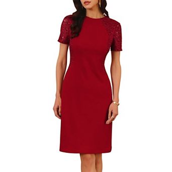Women's Lace Sleeve Dresses Round Neck Bodycon Cocktail Knee Length Dress