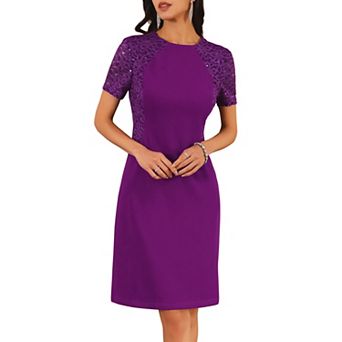 Women's Lace Sleeve Dresses Round Neck Bodycon Cocktail Knee Length Dress