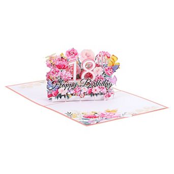 Birthday Card, Pop-Out Birthday Card 3D Flower Bouquet Butterflies with Greeting Card and Envelope